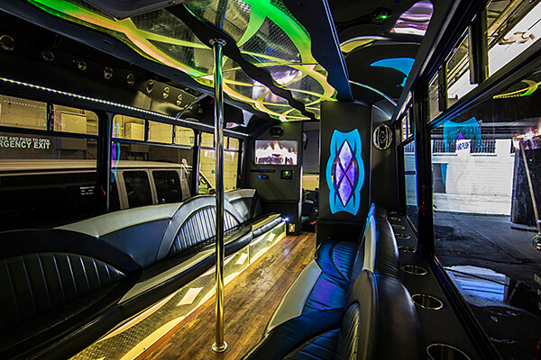laser lighting on a limo bus